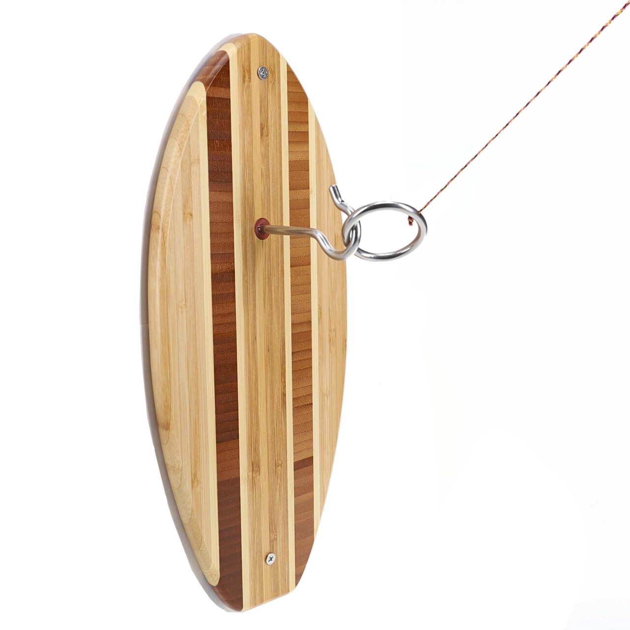 Pacific Shore Games Striped Wooden Hook and Ring Game - Outdoor Games for Adults and Family, Ultimate Ring Toss Game